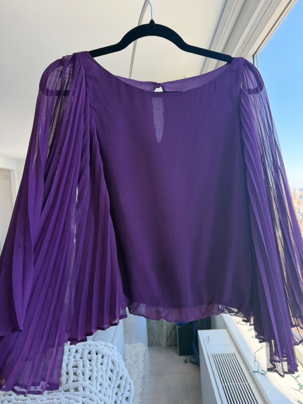 Alice + Olivia Pleated Bell Sleeve Blouse - Purple